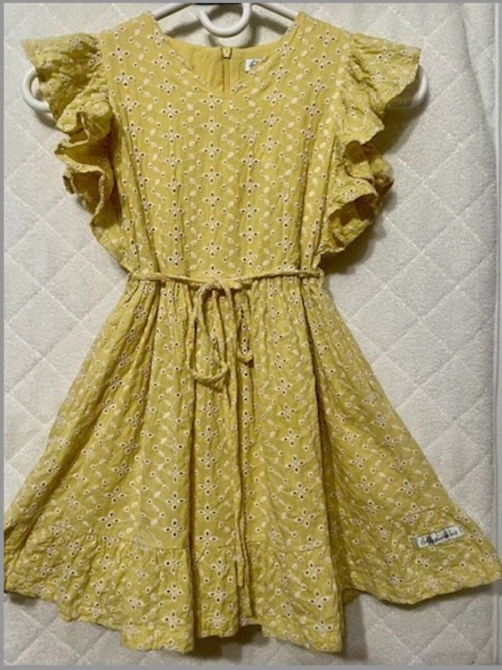 Peppermint Girls Yellow Eyelet Dress Flutter Sleeve Ruffle Hem Summer Sz 8